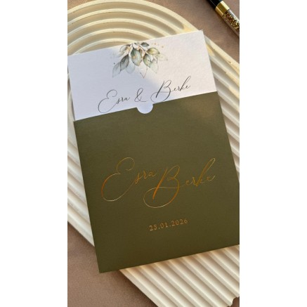 Kare Pudra Zarflı Yaldız Baskılı Düğün Davetiyesi