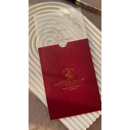 Siyah Zarflı Yaldızlı Şeffaf Düğün Davetiyesi - 01