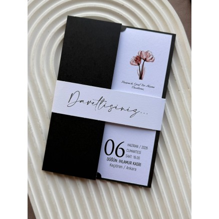 Siyah Kuşaklı Nişan, Nikah, Kına, Düğün Davetiyesi