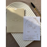 Krem Zarflı Yaldızlı Kına, Nişan, Nikah,  Düğün Davetiyesi