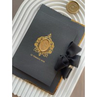 Dikdörtgen Kapaklı Beyaz Tuale Zarflı Yaldızlı Oval Düğün Davetiyesi