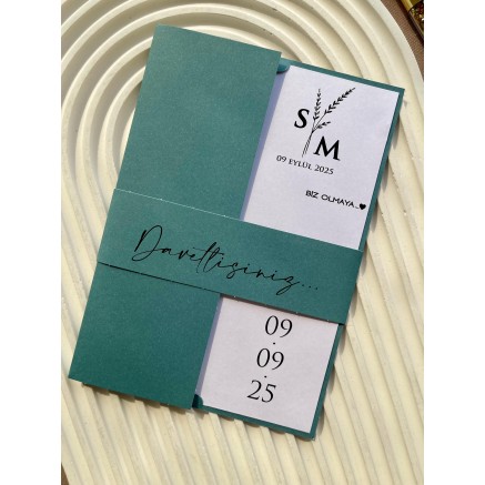 Mavi Kuşaklı Nişan, Nikah, Kına, Düğün Davetiyesi