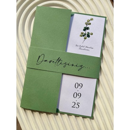 Su Yeşili Kuşaklı Nişan, Nikah, Kına, Düğün Davetiyesi