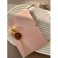 Pudra & Krem Kuruçiçekli Mühürlü Yaldız Baskılı Davetiye 