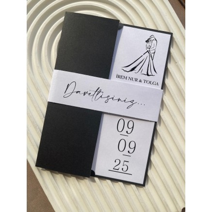 Siyah Kuşaklı Nişan, Nikah, Kına, Düğün Davetiyesi